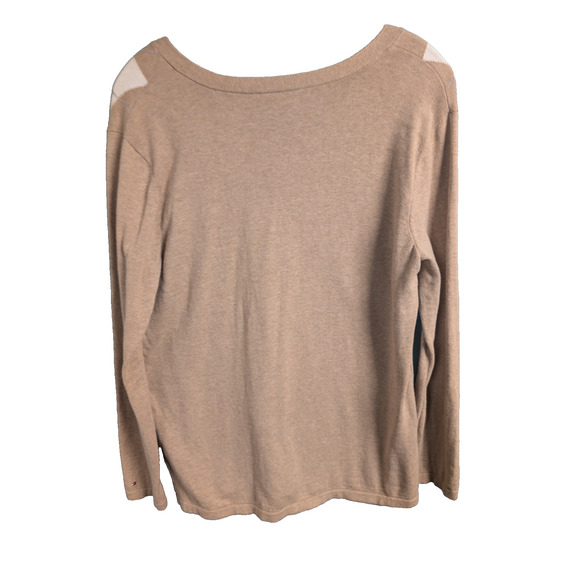 Tommy Hilfiger V-Neck Long Sleeve Sweater Women's Large Tan White Argyle - Picture 4 of 4